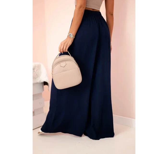Široké dámské kalhoty s elastickým pasem námořnická modř