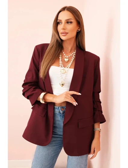 Elegantné sako s klopami bordovej farby