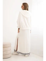 Dámská souprava s viskózou s rozepínací mikinou a dlouhou sukní ecru
