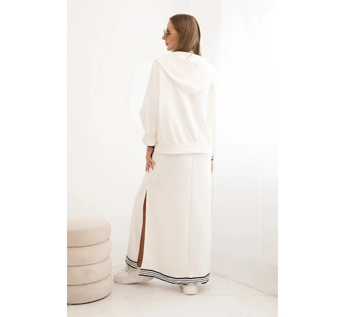 Dámská souprava s viskózou s rozepínací mikinou a dlouhou sukní ecru