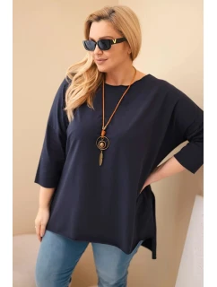 Dámske bavlnené Plus veľkosť asymetrické blúzka s náhrdelníkom Garnet