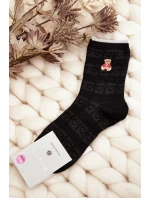 Damskie Skarpety Wzorzyste Z Misiem Czarne