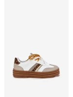 Dámské Tenisky Na Platformě S Šněrováním Leopardí Bílé model 21696191 - Boto