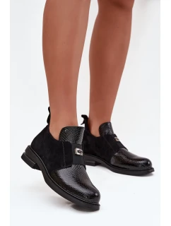 Lakierowane Niskie Botki Damskie Na Obcasie Ocieplane Vinceza 58560 Czarne