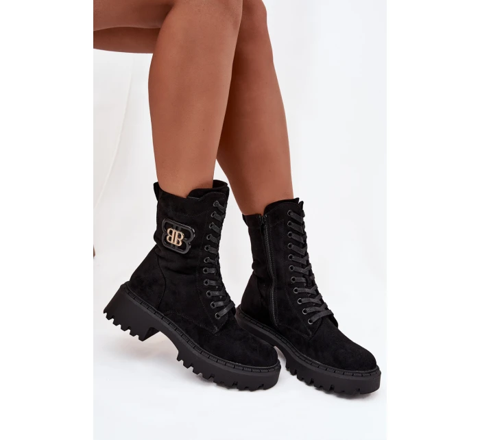 Botki Wokrery Damskie Z Ozdobnym Elementem Ocieplane Czarne Kalindra