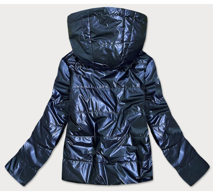 Tmavě modrá lesklá dámská bunda s kapucí model 14951881 - S'WEST