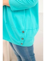 Dámská blůza Plus Size z bavlny s ozdobnými knoflíky a ohrnutými rukávy mátová
