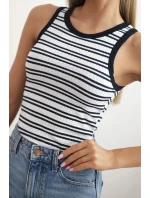 Dámsky bavlnený pruhovaný top bez rukávov modrý