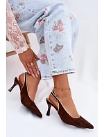 Dámské sandály na podpatku s lemovkou Čokoládové model 22111349 - Boto