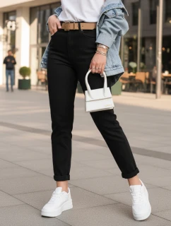 Dámské kalhoty mom fit s páskem černé model 21996063 - Dstreet