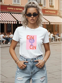Dámske bavlnené tričko s potlačou, biele, FashionStreet NX8034RY