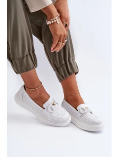 Dámské kožené mokasíny na platformě bílé model 21655823 - S.Barski