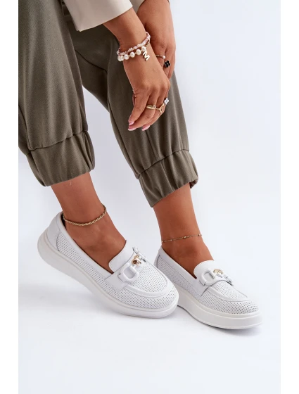 Dámské kožené mokasíny na platformě bílé model 21655823 - S.Barski