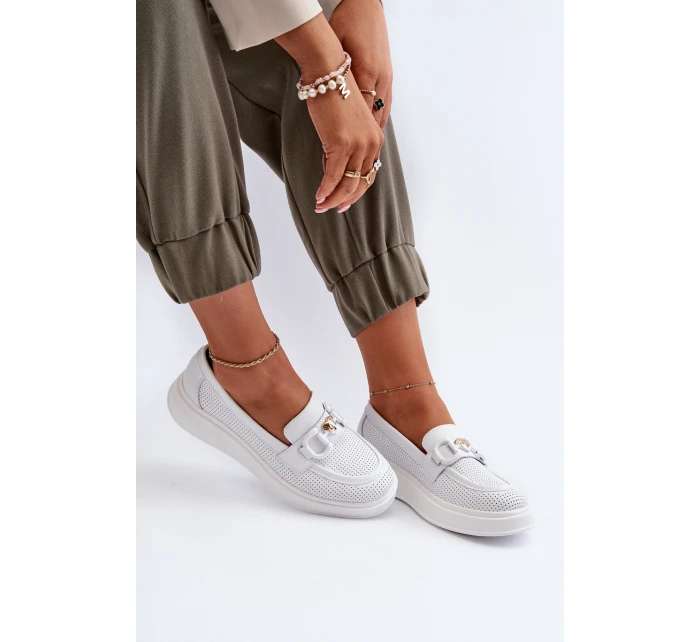 Dámské kožené mokasíny na platformě bílé model 21655823 - S.Barski