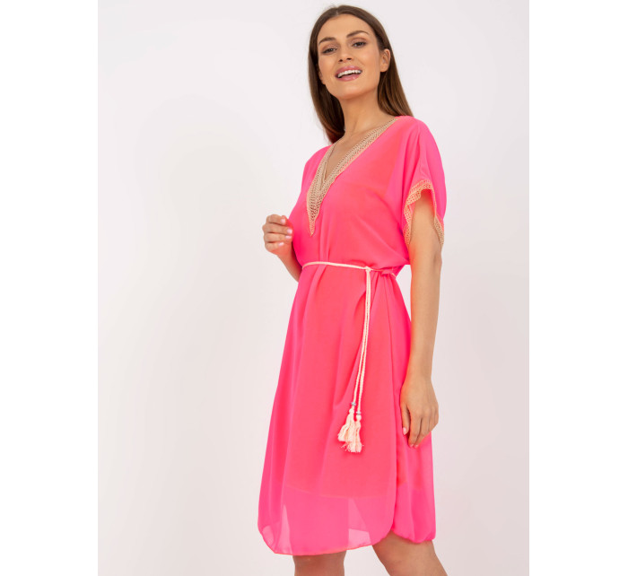 Fluo ružové splývavé šaty jednej veľkosti s podšívkou
