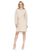 Dámské elegantní šaty s páskem středně dlouhé béžové - Béžová - Makadamia