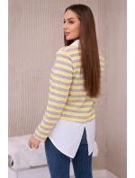 Pruhovaná bavlnená blúzka s golierom žltá+sivá