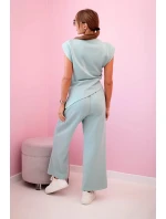 Komplet asymetrická halenka + kalhoty tmavá máta