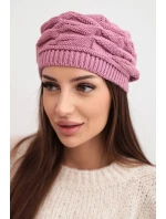 Dámska zimná vlnená čiapka s ozdobným pletením a kamienkami K397 fialová