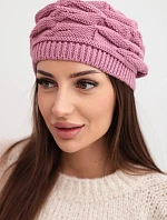 Dámska zimná vlnená čiapka s ozdobným pletením a kamienkami K397 fialová
