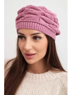 Dámska zimná vlnená čiapka s ozdobným pletením a kamienkami K397 fialová