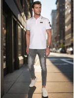 Pánske polo tričko so záplatami biele FashionStreet PX0635
