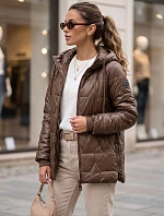 Dámska prešívaná prechodná bunda s kapucňou, hnedá, FashionStreet TY5800