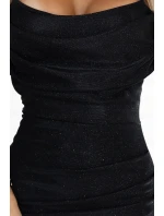 563-2 COSIMA Lesklé, fenomenálne šaty s drapériou - ČIERNE 563-2 COSIMA Lesklé, fenomenálne šaty s drapériou - ČIERNE