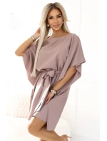 287-37 SOFIA Motýlie šaty so zaväzovaním v páse - MOCHA MOUSSE