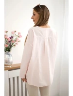 Košeľová blúzka s vyšívaným vzorom púdrovo ružová