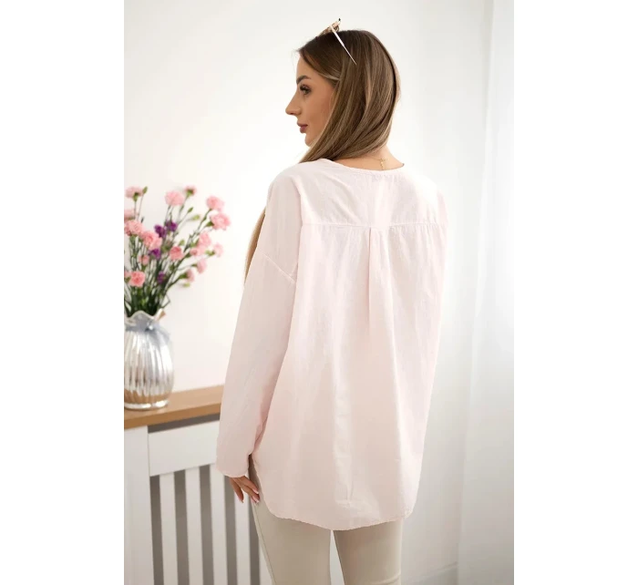 Košeľová blúzka s vyšívaným vzorom púdrovo ružová