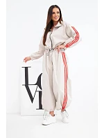 Dámská bavlněná souprava s oversized kalhotami a model 22294706 lampasy béžová - K-Fashion Dámská bavlněná souprava s oversized kalhotami a model 22294706 lampasy béžová - K-Fashion