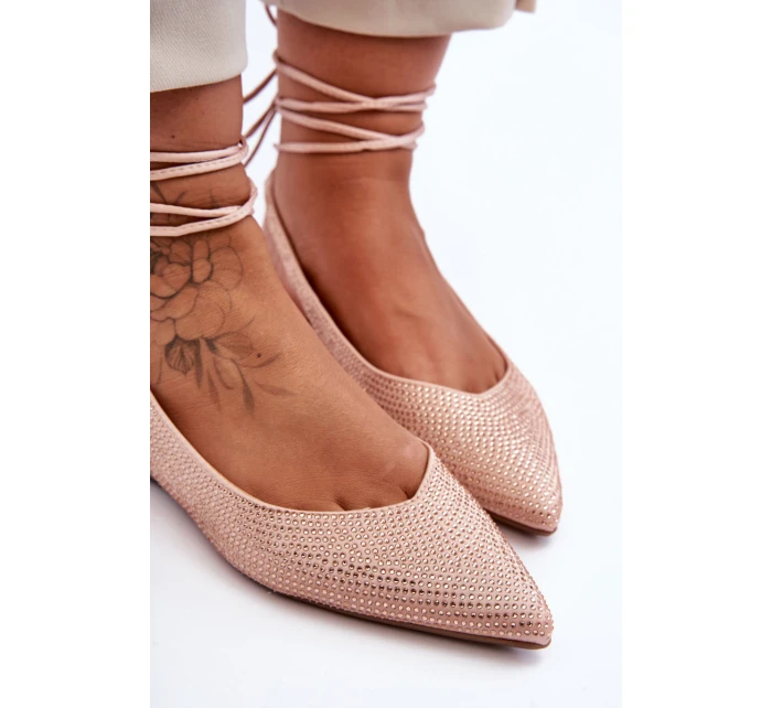 Wiązane Damskie Baleriny Zdobione Ćwiekami Beżowe Jange Wiązane Damskie Baleriny Zdobione Ćwiekami Beżowe Jange