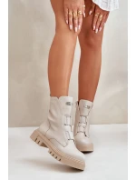 Zateplené boty pro ženy na zip z eko kůže světle béžové model 21670042 - Boto