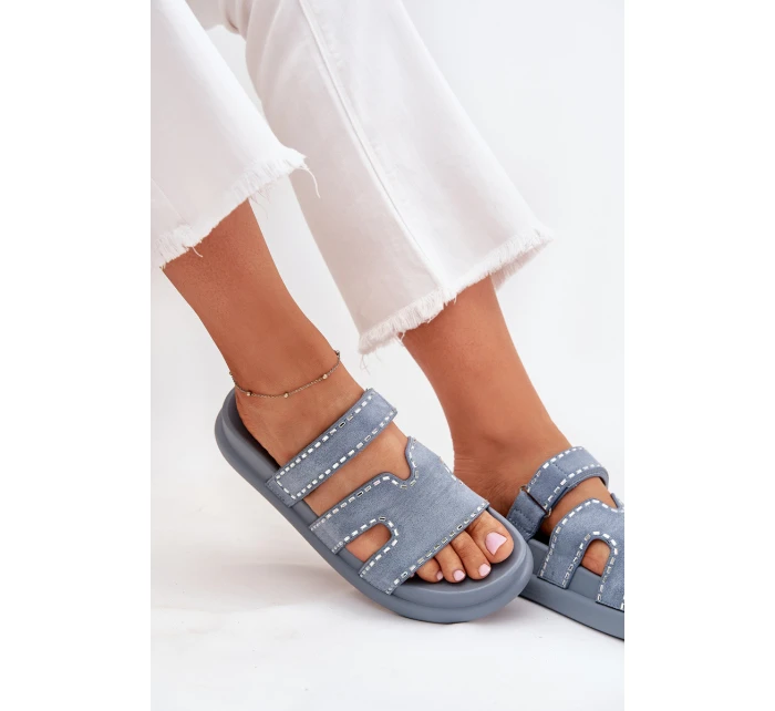Dámské pantofle se zdobením na platformě modré model 21703959 - Boto