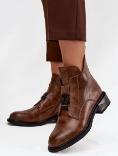 Ocieplane Skórzane Botki Damskie Z Ozdobnym Detalem Brązowe Briselda