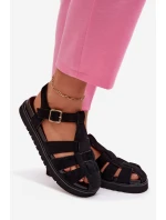 Dámské sandály Římské s zlatým sponou na platformě Černé Terelina Dámské sandály Římské s zlatým sponou na platformě Černé Terelina