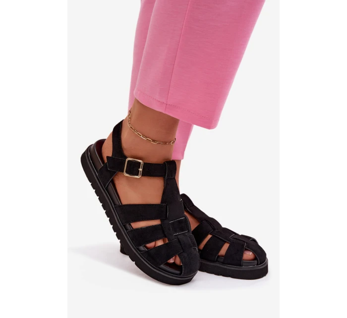 Dámské sandály Římské s zlatým sponou na platformě Černé Terelina Dámské sandály Římské s zlatým sponou na platformě Černé Terelina