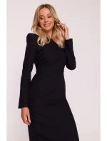 S412 Šaty v tvare ceruzky s ozdobnými ramenami - čierne