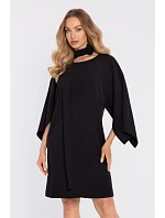 model 22040591 Šaty s ozdobnými širokými rukávy černé - Moe model 22040591 Šaty s ozdobnými širokými rukávy černé - Moe