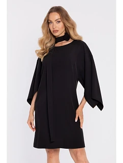 M908 Šaty s ozdobnými širokými rukávmi - čierne