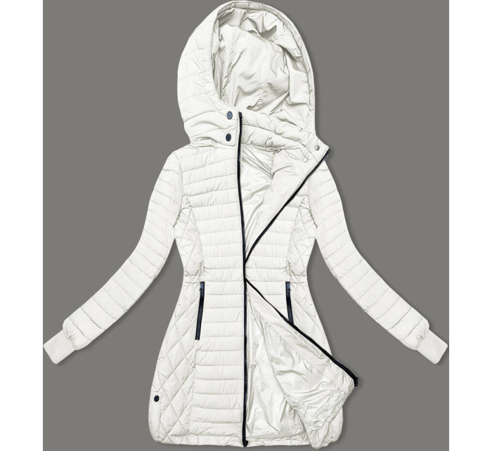 Dámska bunda v ecru farbe s kapucňou pre prechodné obdobie (2M-017)