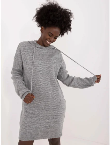 Šedé pletené šaty s kapucňou (0582)