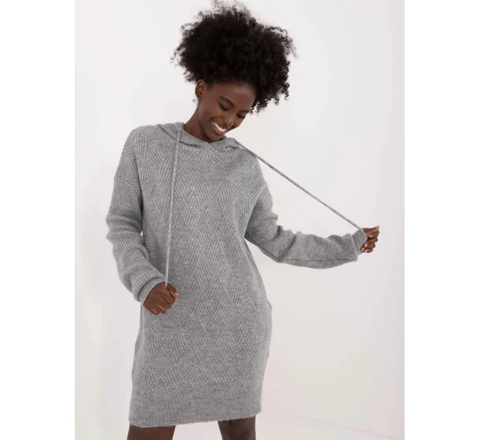 Šedé pletené šaty s kapucňou (0582)