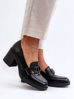 Półbuty Damskie Na Obcasie Z Ozdobą Czarne Nedarea