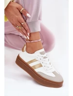 Sneakersy Damskie Na Platformie Z Eko Skóry Biało-Złote Elaraven