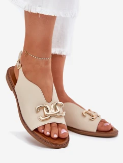 Dámské sandály na plochém podpatku se zlatou ozdobou béžové model 21701665 - EVENTO