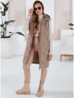 Dámská dlouhá prošívaná vesta s kapucí camel Dstreet model 21991330 - FashionStreet