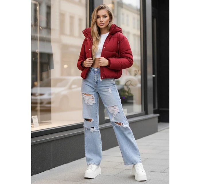 Dámská krátká zimní prošívaná bunda bordó Dstreet model 21994191 - FashionStreet