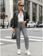 Jeansy damskie mom fit z wysokim stanem szare model 22014078 - FashionStreet